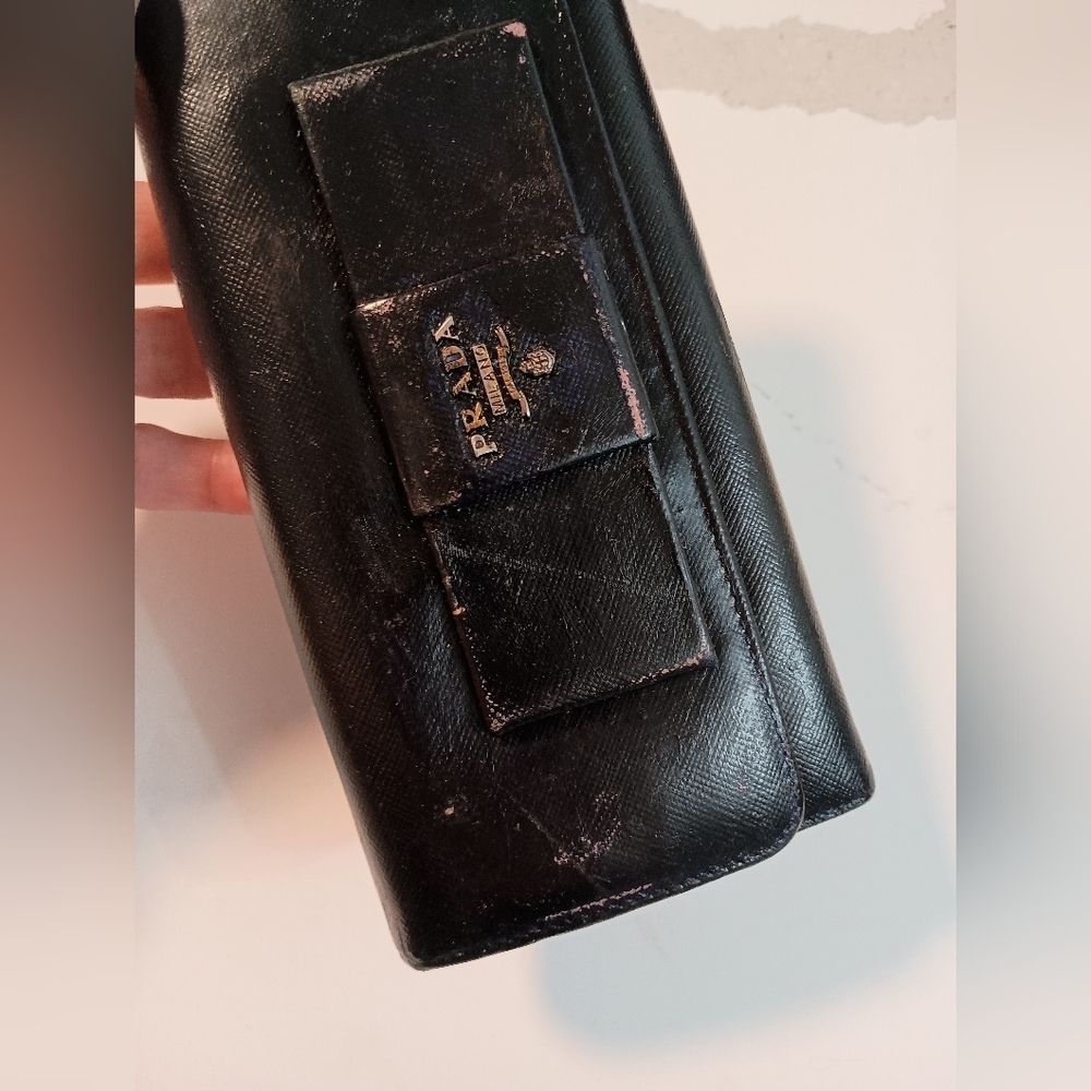 Prada Saffiano Bow Continental Wallet Black - Picture 3 of 16